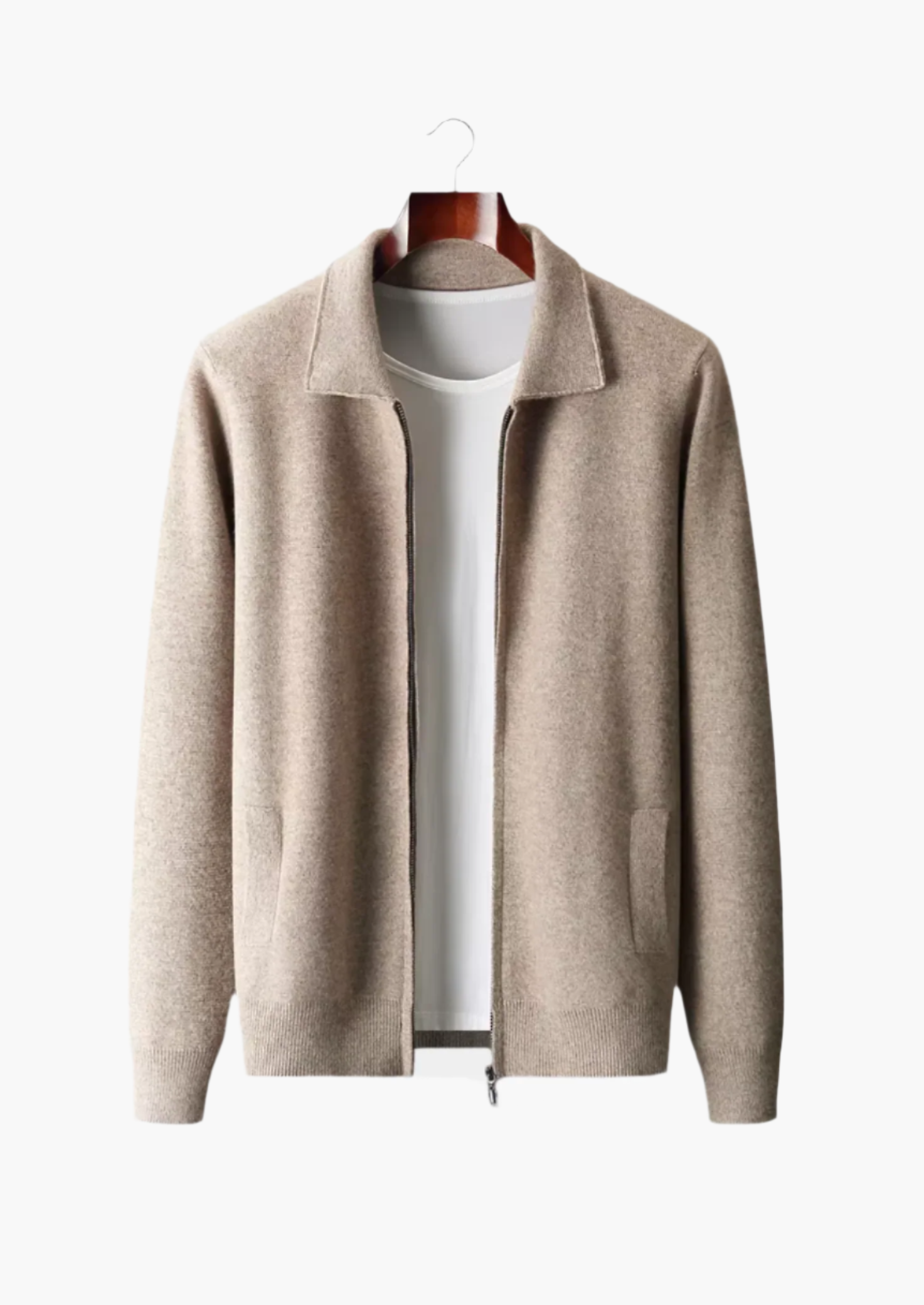 Cardigan Polo con Zip in Lana Merino Extra Fine