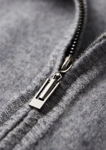 Cardigan Bicolore con Zip in Lana Merino