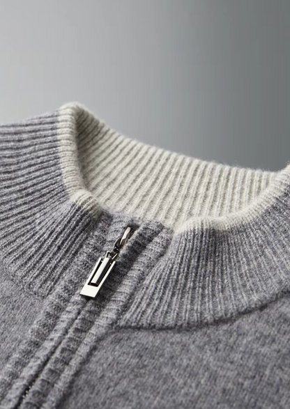 Cardigan Bicolore con Zip in Lana Merino