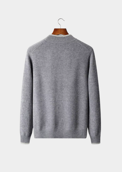 Cardigan Bicolore con Zip in Lana Merino